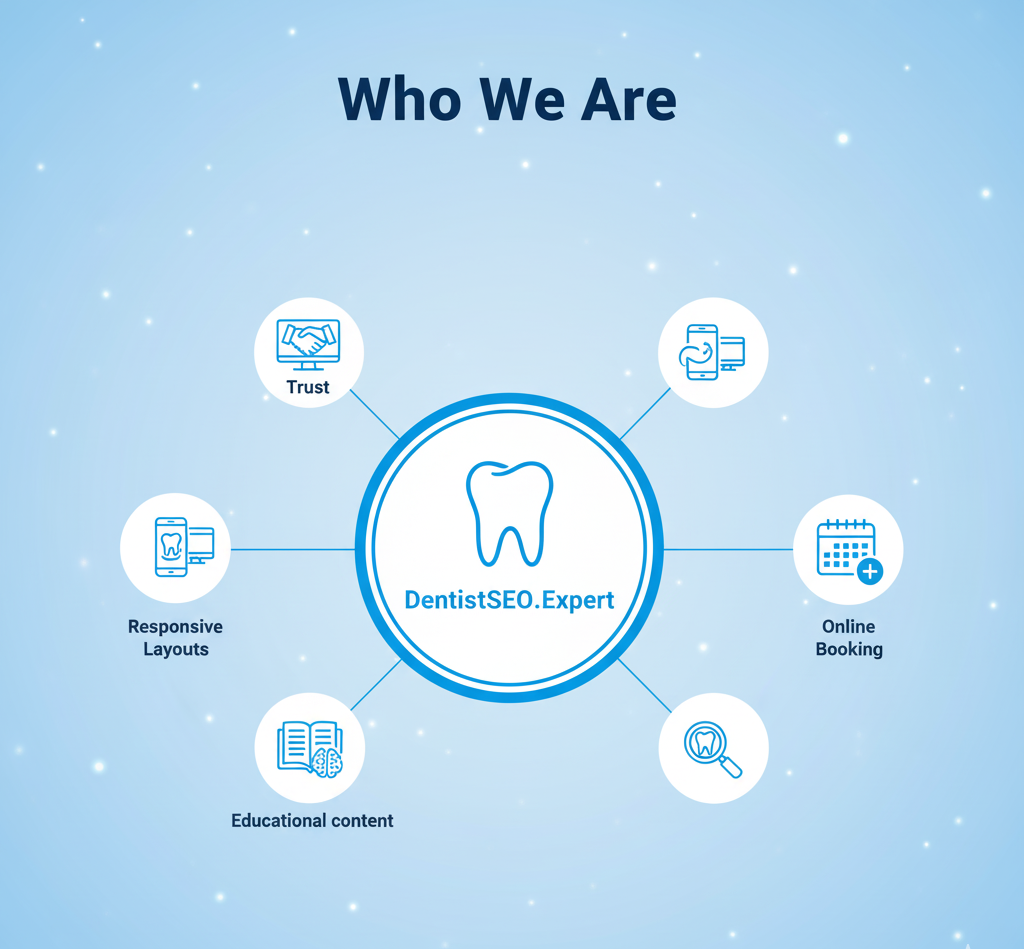 Image in light blue showing dentistseo.expert | who we are